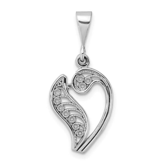 14k White Gold Maci Collection Filigree Script Initial V Pendant